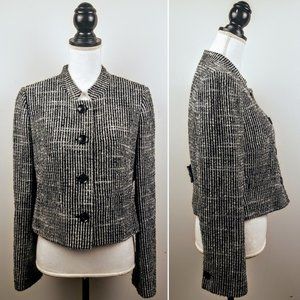 ANN TAYLOR Blazer Jacket, Black Tweed Pockets, 8